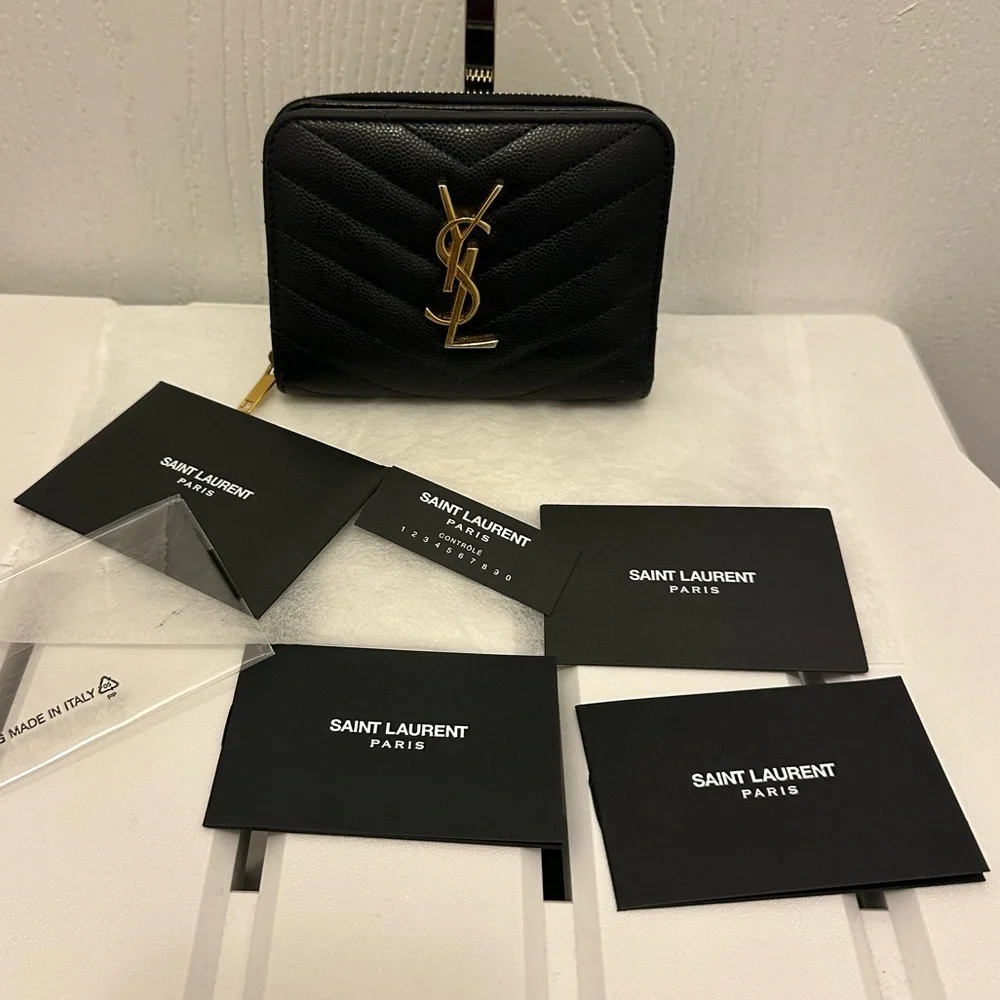 Yves Saint Laurent Black Quilted Leather Wallet with Gold YSL Logo - Picture 12 of 16